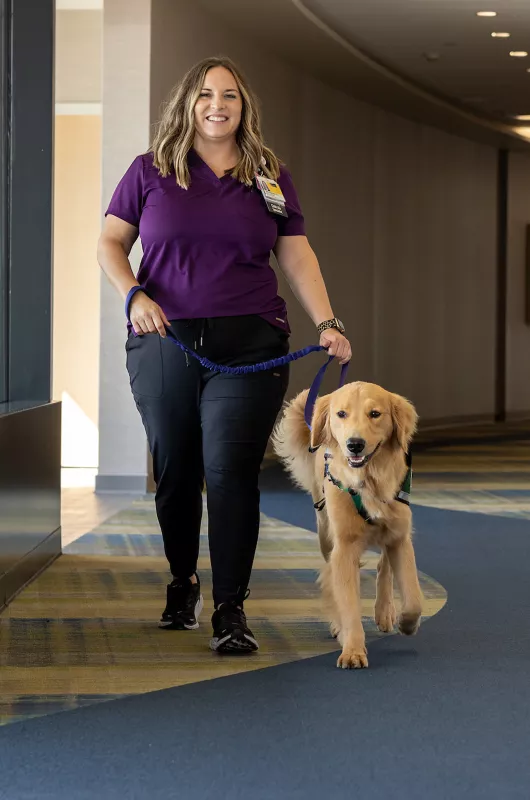 Nacho walking hallways
