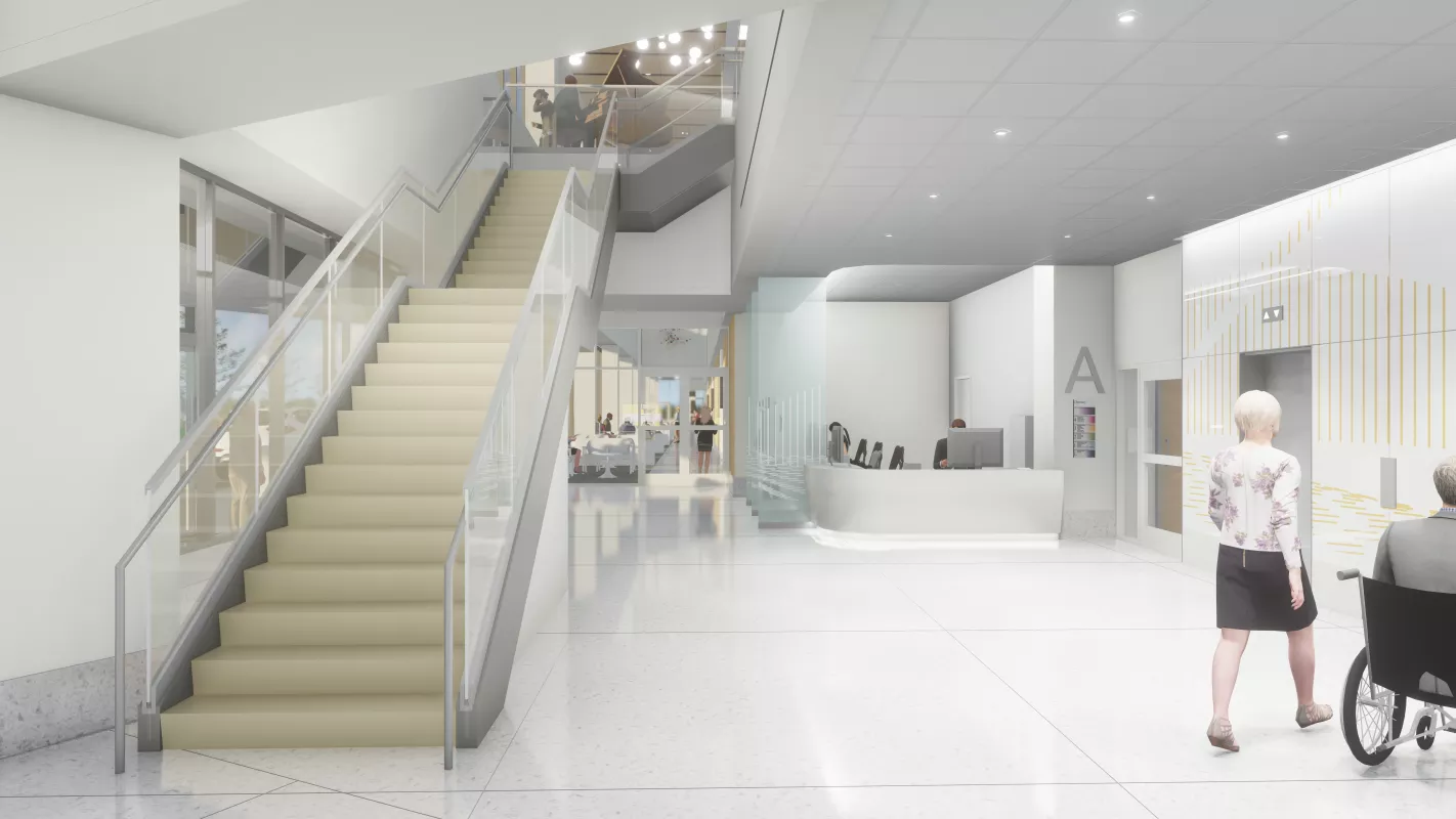 Rendering of the check in clinic space