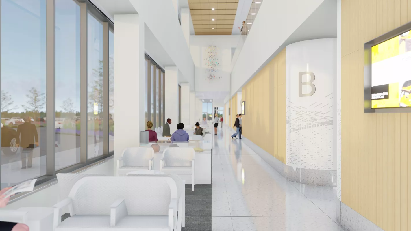 A rendering of a clinical waiting area