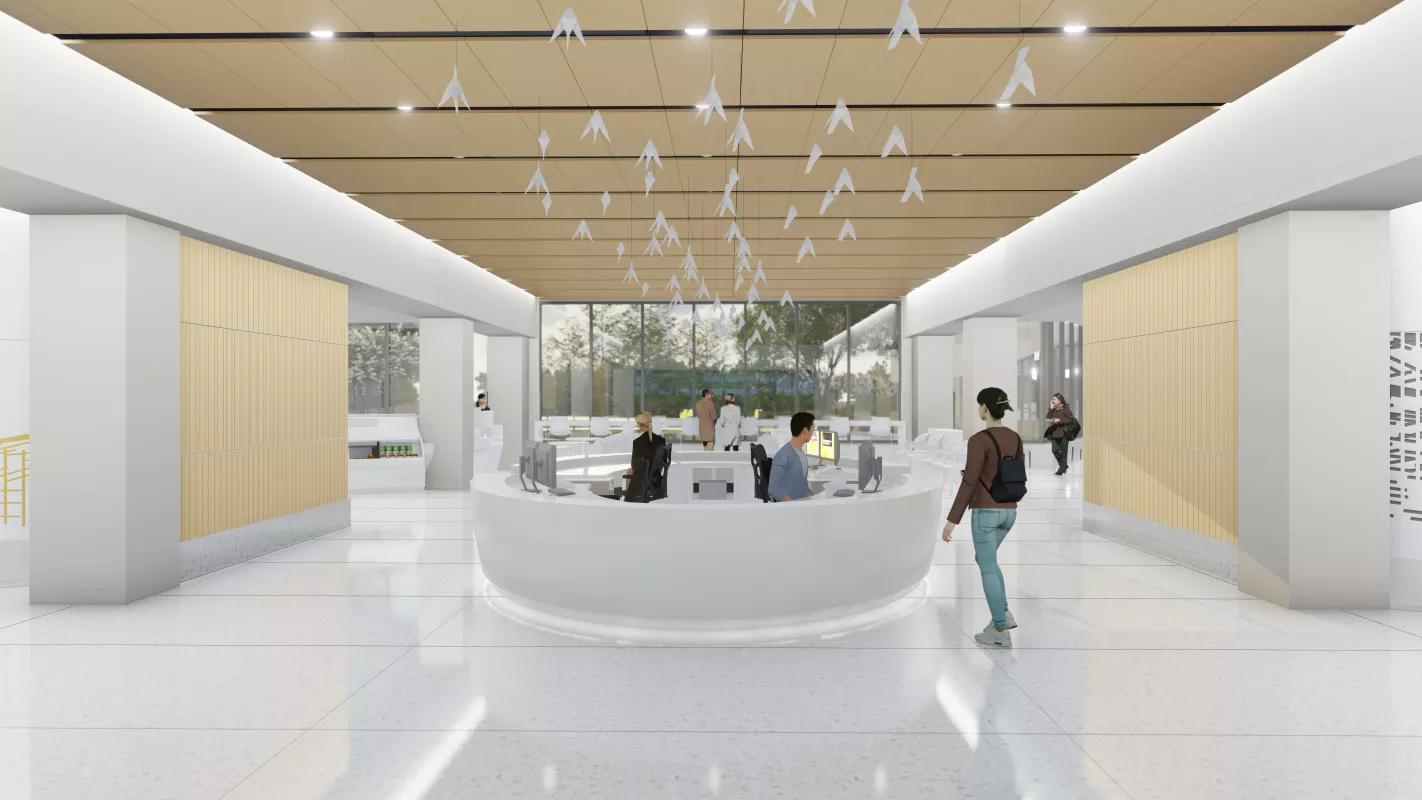 Rendering of the main check in lobby desk